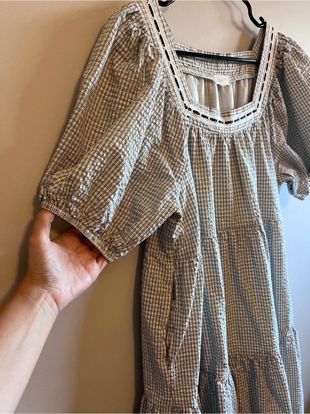 Roolee Smocked Square Neck Gingham Midi Dress - Picture 5 of 7